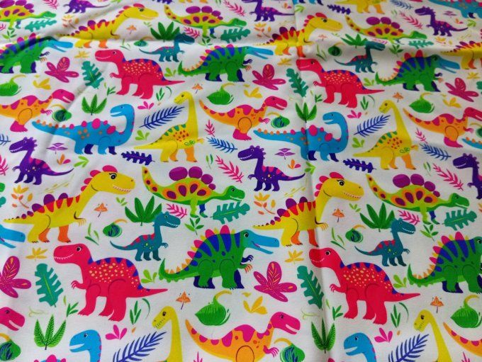 Coupon de tissu imprimé polyester souple et doux motifs dinosaures animaux multicolores top qualité