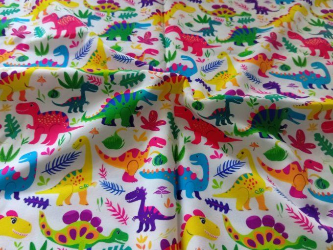Coupon de tissu imprimé polyester souple et doux motifs dinosaures animaux multicolores top qualité