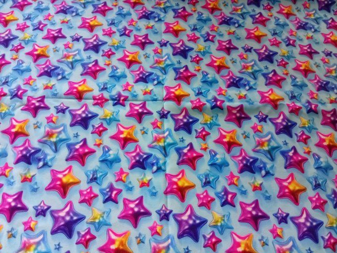 Coupon de tissu imprimé polyester souple et doux motifs étoiles multicolores top qualité