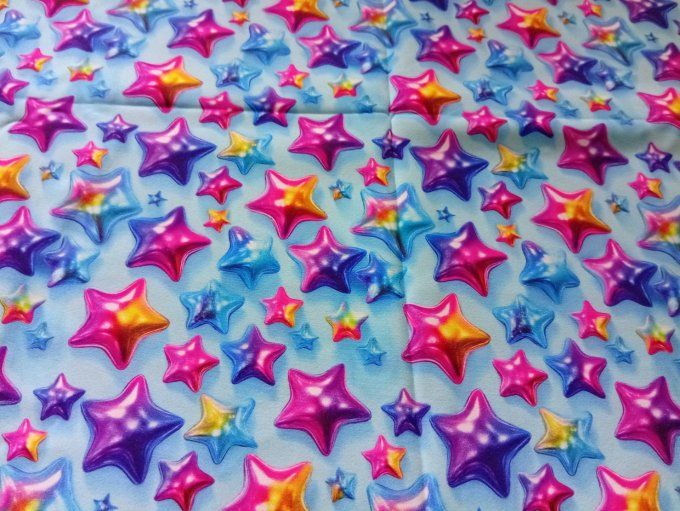 Coupon de tissu imprimé polyester souple et doux motifs étoiles multicolores top qualité