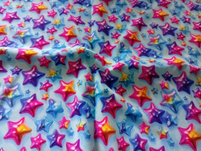 Coupon de tissu imprimé polyester souple et doux motifs étoiles multicolores top qualité