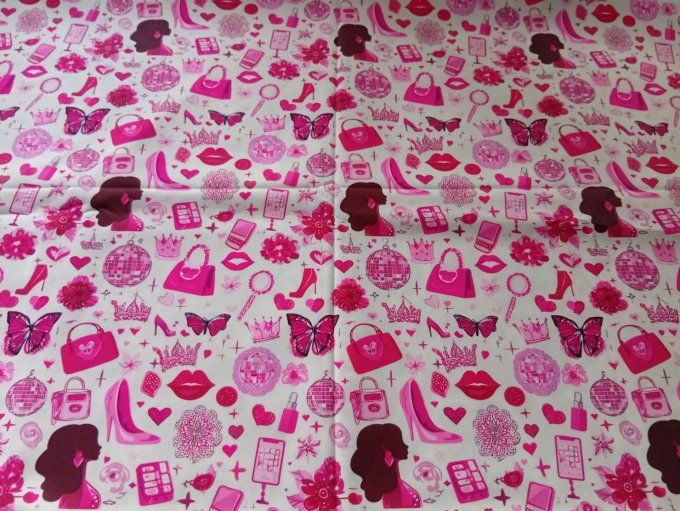 Coupon de tissu imprimé polyester souple et doux motifs accessoires de mode roses girly top qualité