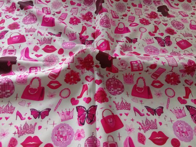 Coupon de tissu imprimé polyester souple et doux motifs accessoires de mode roses girly top qualité