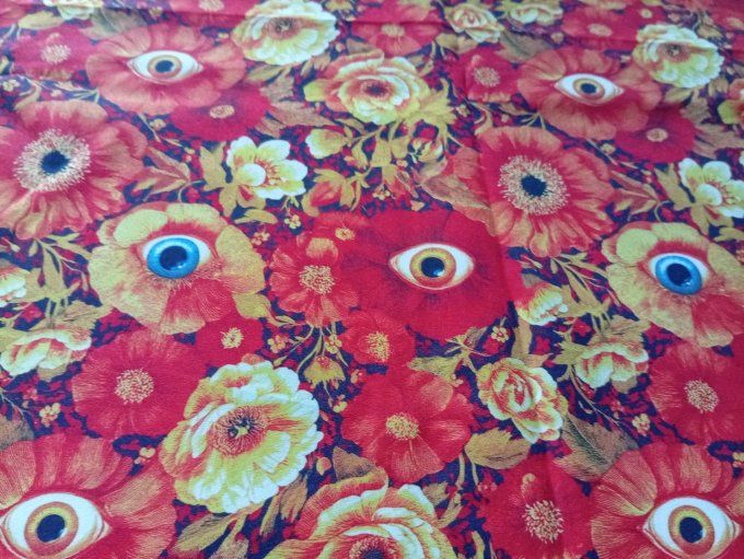 Coupon de tissu imprimé polyester souple et doux motifs fleurs oranges yeux top qualité