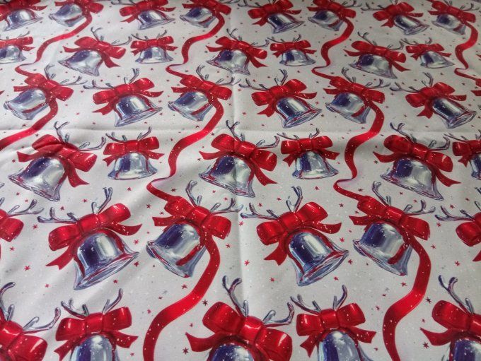 Coupon de tissu imprimé polyester souple et doux motifs cloches Noël ruban top qualité