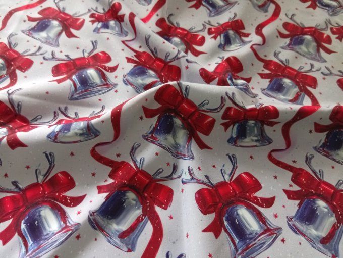 Coupon de tissu imprimé polyester souple et doux motifs cloches Noël ruban top qualité