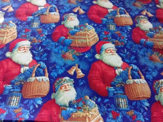 Coupon de tissu imprimé polyester souple et doux motifs Père Noël fêtes vintage top qualité