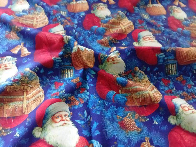Coupon de tissu imprimé polyester souple et doux motifs Père Noël fêtes vintage top qualité