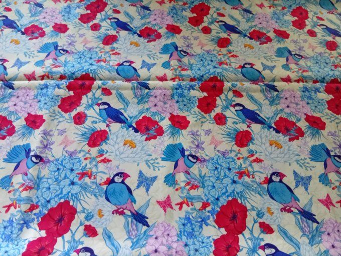 Coupon de tissu imprimé polyester souple et doux motifs oiseaux animaux fleurs top qualité