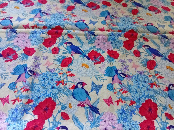 Coupon de tissu imprimé polyester souple et doux motifs oiseaux animaux fleurs top qualité