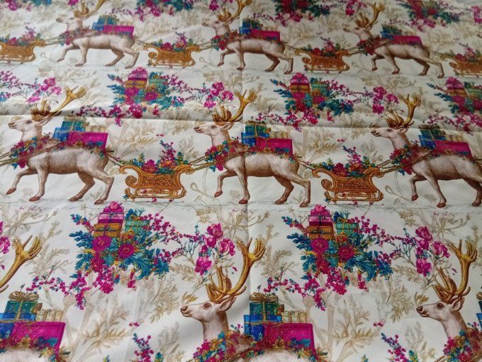 Coupon de tissu imprimé polyester souple et doux motifs rennes animaux Noël top qualité