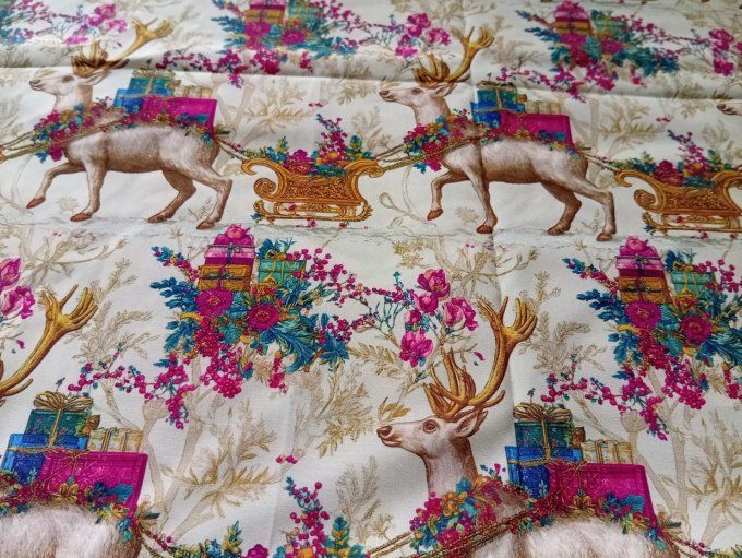 Coupon de tissu imprimé polyester souple et doux motifs rennes animaux Noël top qualité