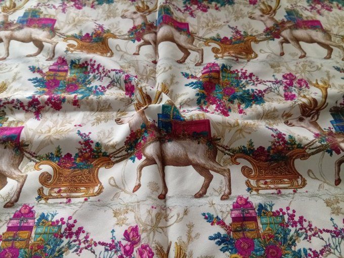 Coupon de tissu imprimé polyester souple et doux motifs rennes animaux Noël top qualité