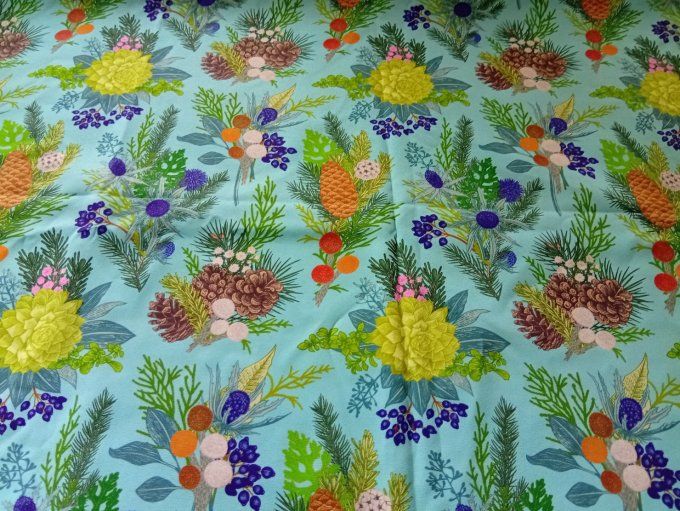 Coupon de tissu imprimé polyester souple et doux motifs pommes de pin nature top qualité