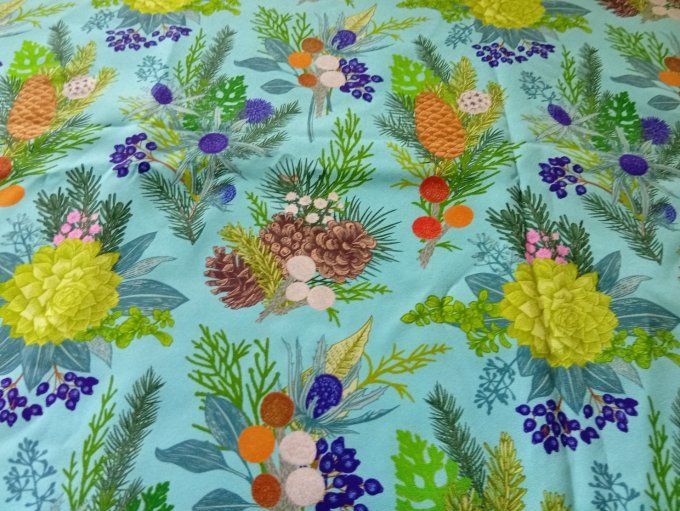 Coupon de tissu imprimé polyester souple et doux motifs pommes de pin nature top qualité