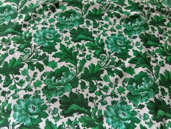 Coupon de tissu imprimé polyester souple et doux motifs feuilles fleurs vertes top qualité