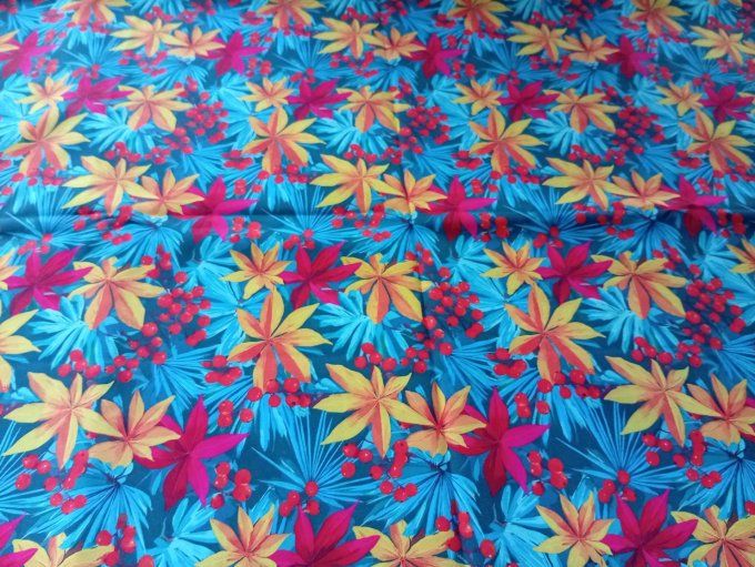Coupon de tissu imprimé polyester souple et doux motifs feuilles multicolores nature top qualité