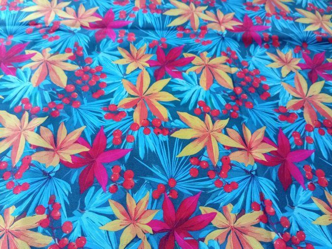 Coupon de tissu imprimé polyester souple et doux motifs feuilles multicolores nature top qualité