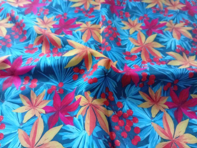 Coupon de tissu imprimé polyester souple et doux motifs feuilles multicolores nature top qualité