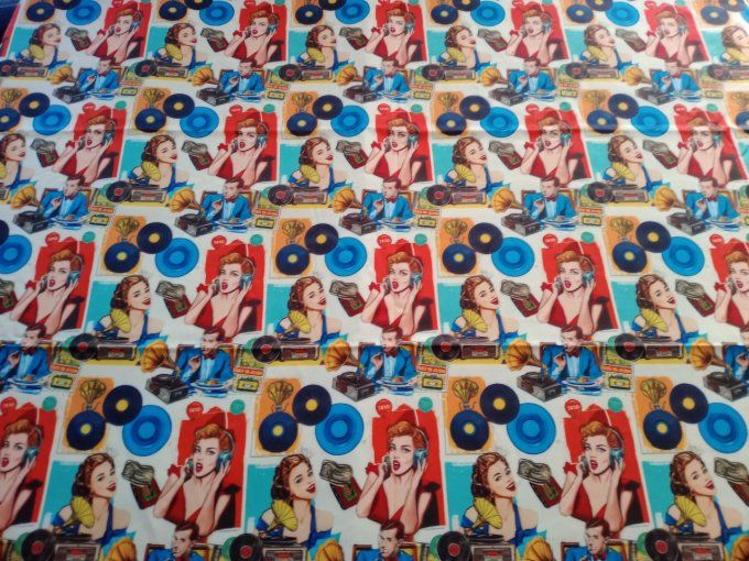 Coupon de tissu imprimé polyester souple et doux motifs musique vintage multicolore top qualité