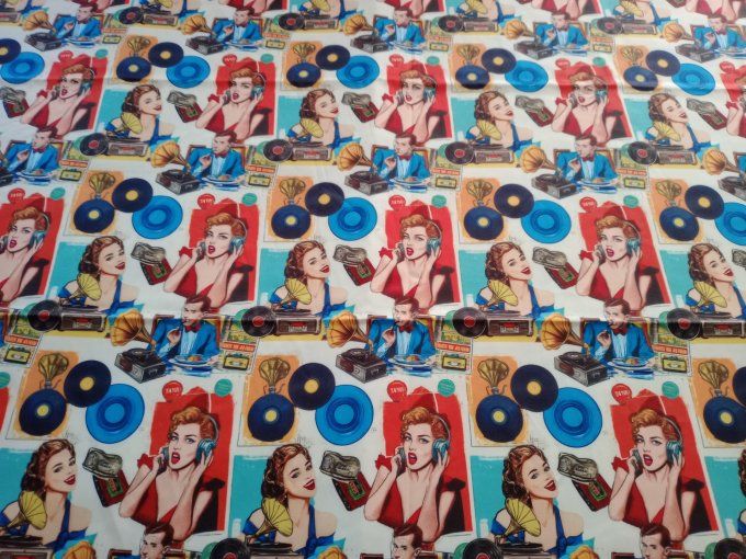 Coupon de tissu imprimé polyester souple et doux motifs musique vintage multicolore  top qualité