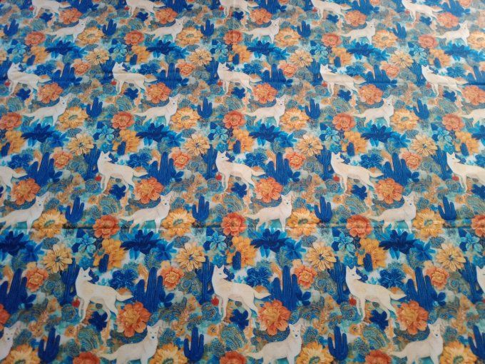 Coupon de tissu imprimé polyester souple et doux motifs renards blancs animaux fleurs top qualité
