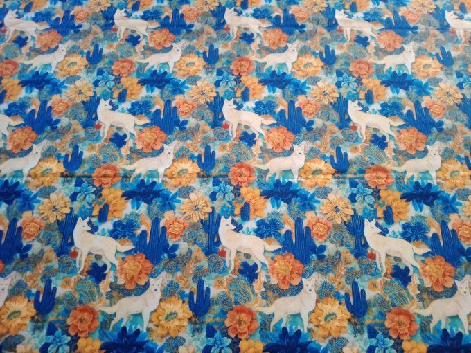 Coupon de tissu imprimé polyester souple et doux motifs renards blancs animaux fleurs top qualité