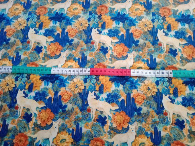 Coupon de tissu imprimé polyester souple et doux motifs renards blancs animaux fleurs top qualité