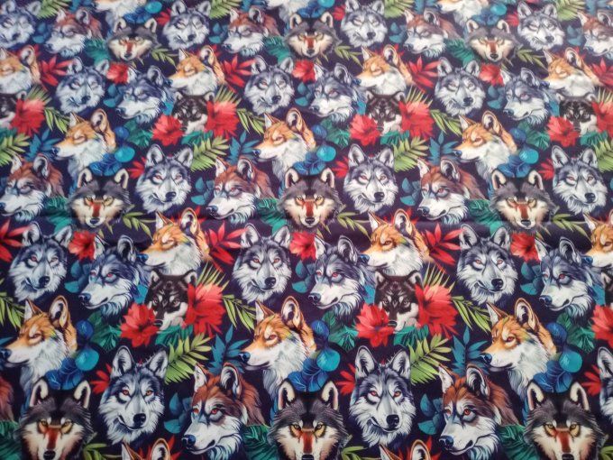 Coupon de tissu imprimé polyester souple et doux motifs loups animaux top qualité