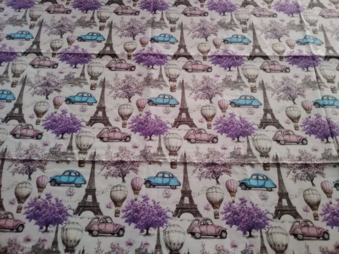 Coupon de tissu imprimé polyester souple et doux motifs Paris vintage top qualité