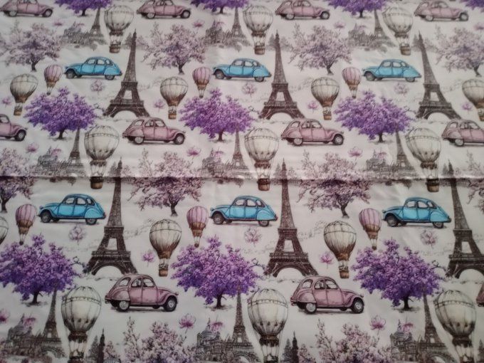 Coupon de tissu imprimé polyester souple et doux motifs Paris vintage top qualité