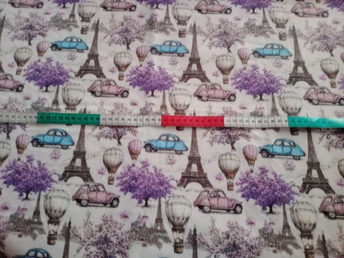 Coupon de tissu imprimé polyester souple et doux motifs Paris vintage top qualité