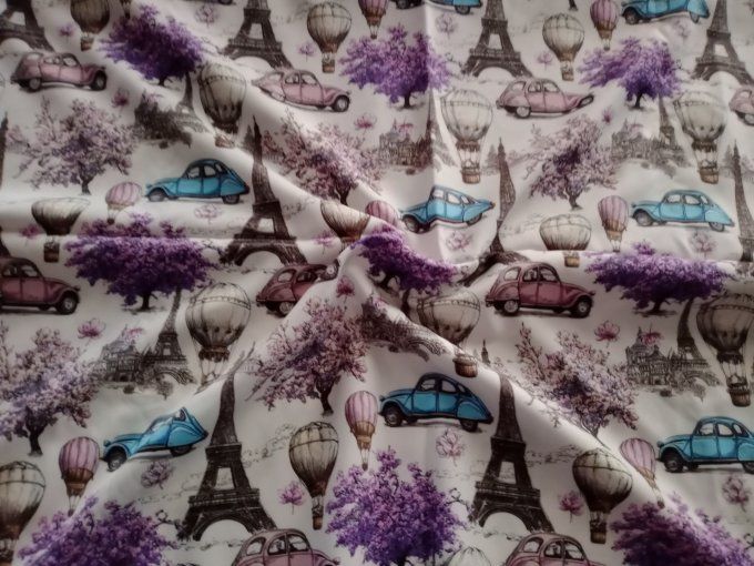 Coupon de tissu imprimé polyester souple et doux motifs Paris vintage top qualité