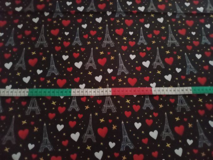 Coupon de tissu imprimé polyester souple et doux motifs Paris coeurs top qualité 