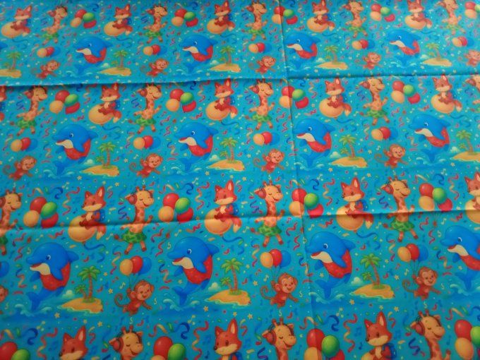 Coupon de tissu imprimé polyester souple et doux motifs enfants animaux top qualité