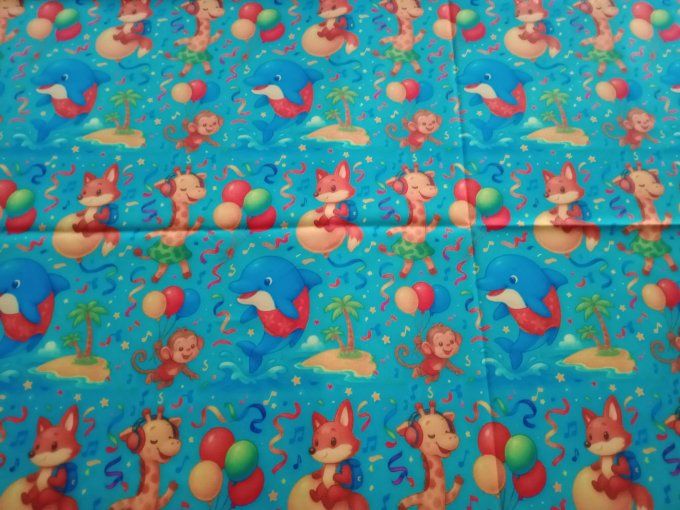 Coupon de tissu imprimé polyester souple et doux motifs enfants animaux top qualité 