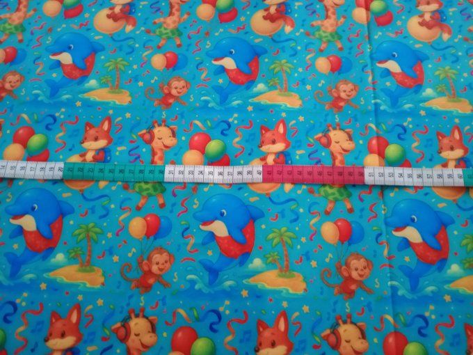 Coupon de tissu imprimé polyester souple et doux motifs enfants animaux top qualité 