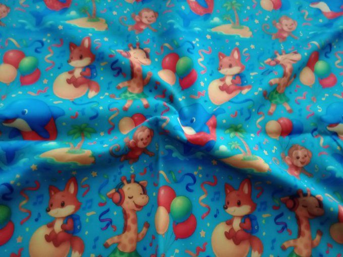 Coupon de tissu imprimé polyester souple et doux motifs enfants animaux top qualité 