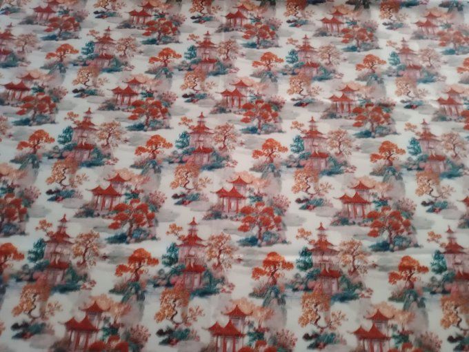 Coupon de tissu imprimé polyester souple et doux motifs paysages asiatiques top qualité
