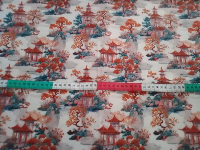 Coupon de tissu imprimé polyester souple et doux motifs paysages asiatiques top qualité