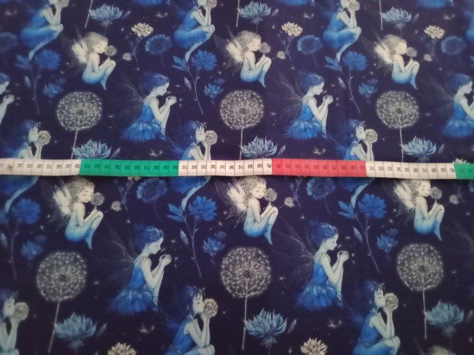 Coupon de tissu imprimé polyester souple et doux motifs fées bleues top qualité