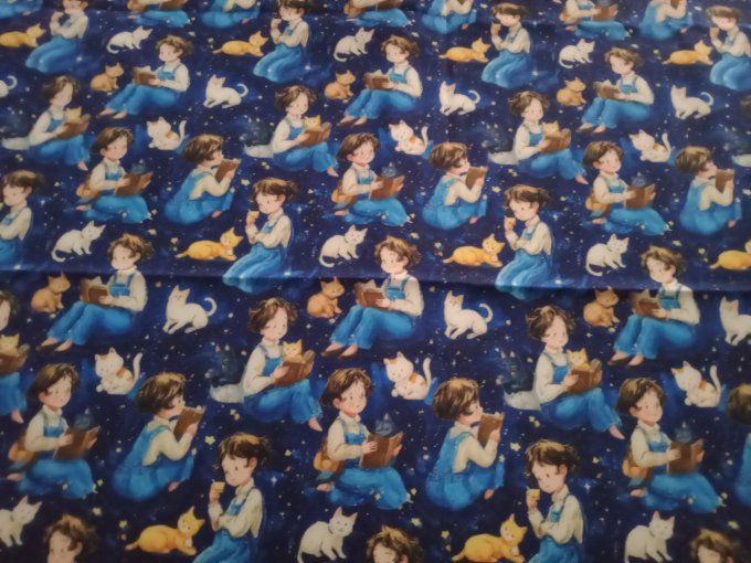 Coupon de tissu imprimé polyester souple et doux motifs enfants chats animaux top qualité