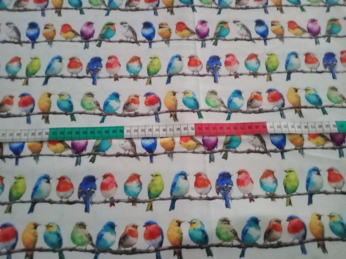 Coupon de tissu imprimé polyester souple et doux motifs oiseaux multicolores animaux top qualité