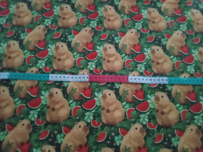 Coupon de tissu imprimé polyester souple et doux motifs capybaras rongeurs animaux top qualité