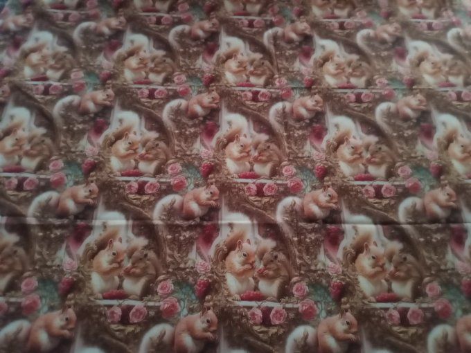 Coupon de tissu imprimé polyester souple et doux motifs écureuils animaux fleurs top qualité