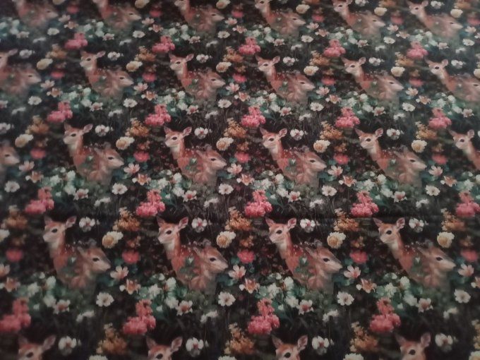 Coupon de tissu imprimé polyester souple et doux motifs biches animaux fleurs top qualité