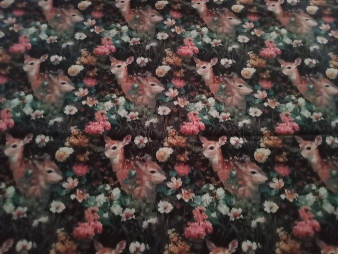 Coupon de tissu imprimé polyester souple et doux motifs biches animaux fleurs top qualité