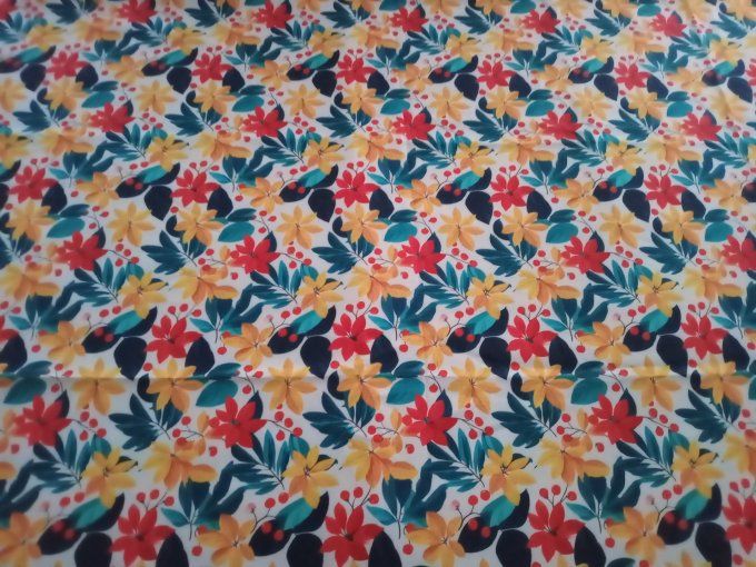 Coupon de tissu imprimé polyester souple et doux motifs fleurs feuilles multicolores top qualité