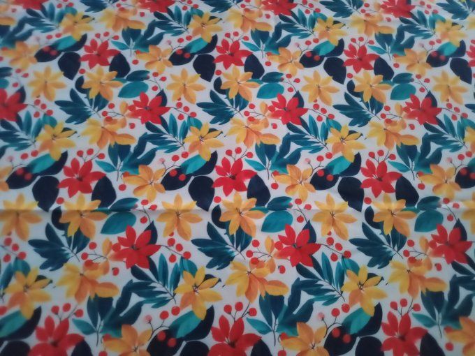 Coupon de tissu imprimé polyester souple et doux motifs fleurs feuilles multicolores top qualité