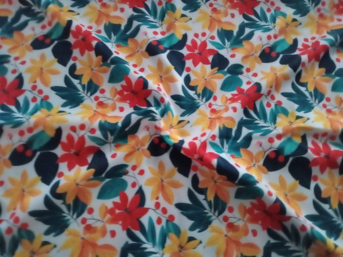 Coupon de tissu imprimé polyester souple et doux motifs fleurs feuilles multicolores top qualité